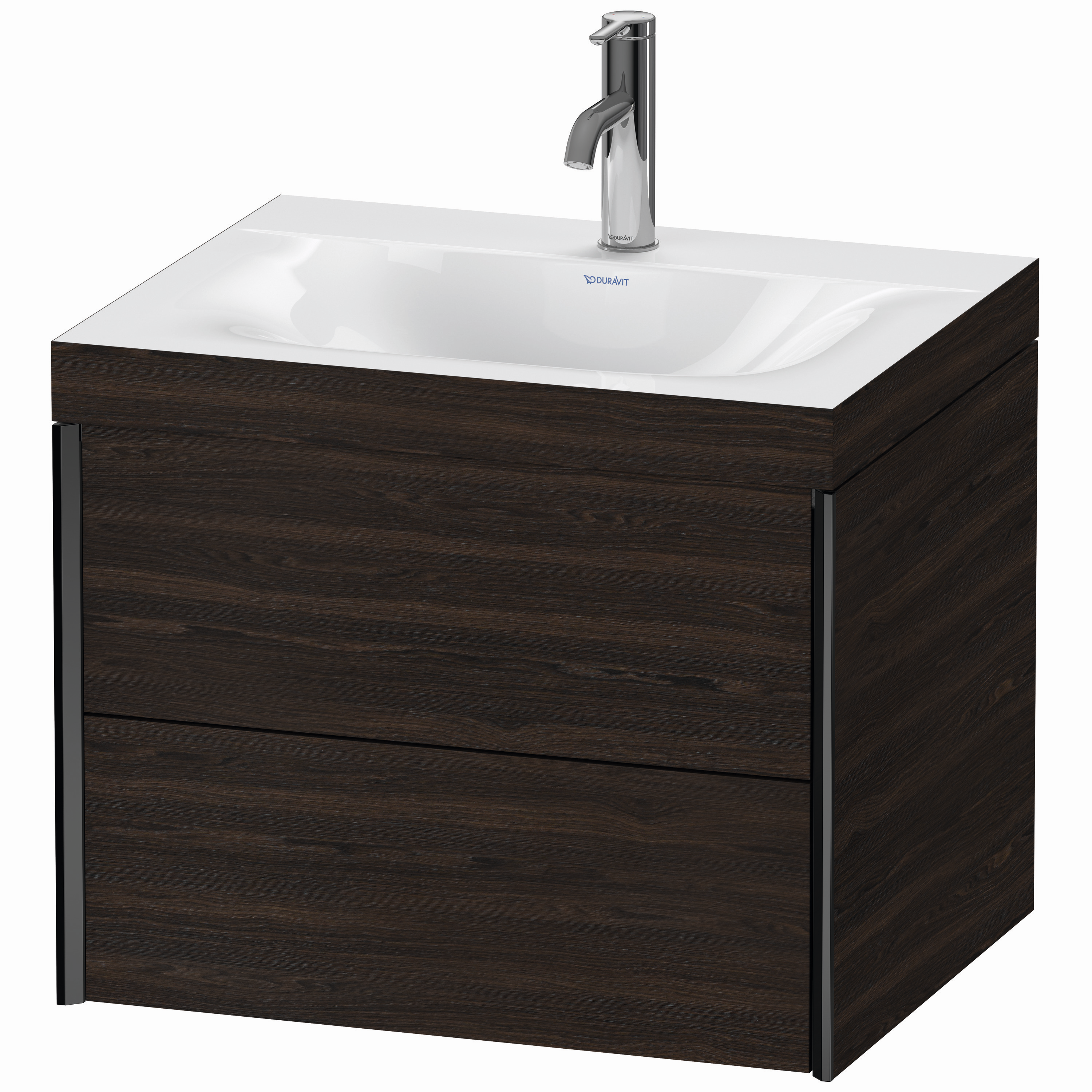 Duravit Waschtisch-Unterschrank c-bonded XViu 60x48cm, 2 Schubkästen, 1 Hahnloch, schwarz matt, Rahmen C, nussbaum gebürstet