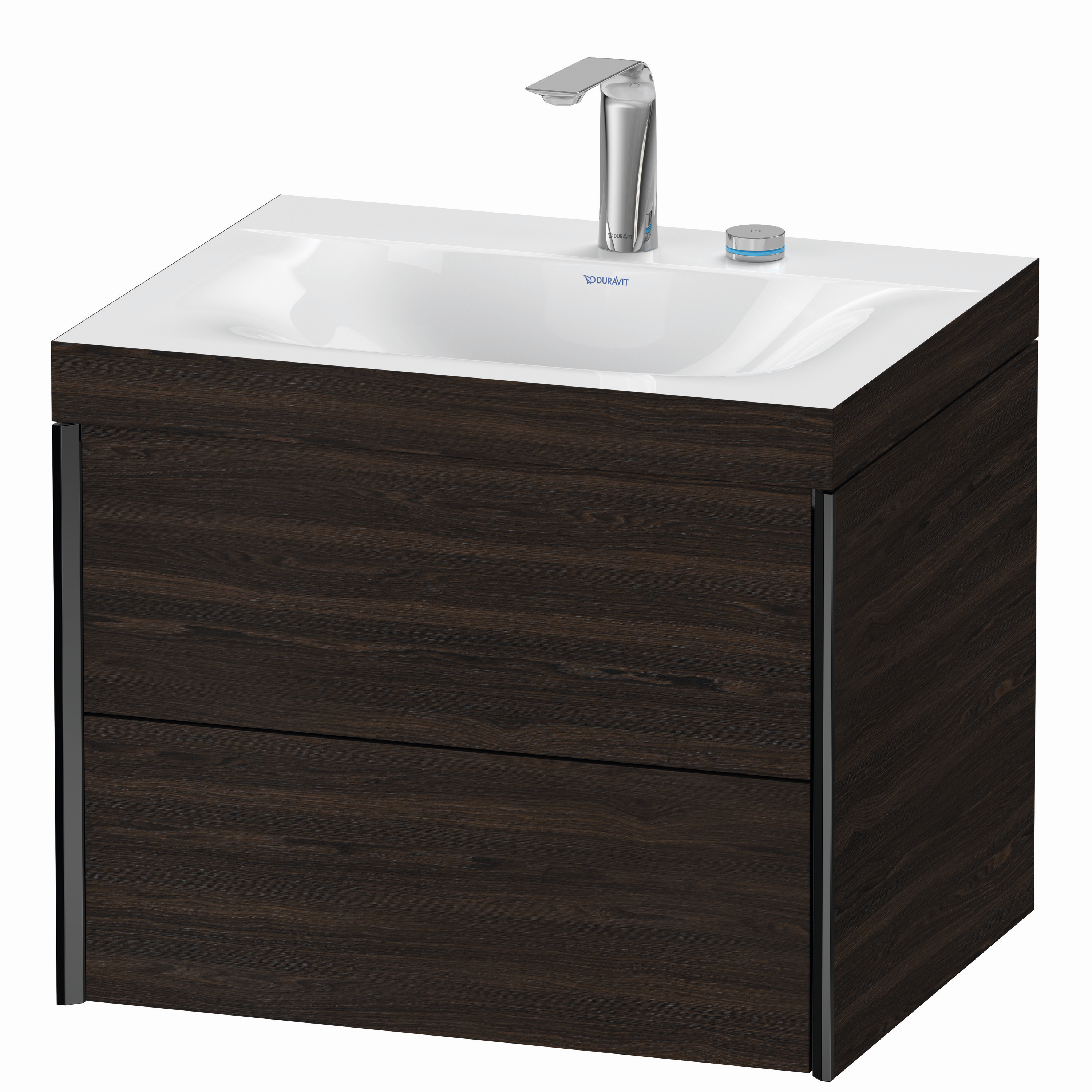 Duravit Waschtisch-Unterschrank c-bonded XViu 60x48cm, 2 Schubkästen, 2 Hahnlöcher, schwarz matt, Rahmen C, nussbaum gebürstet