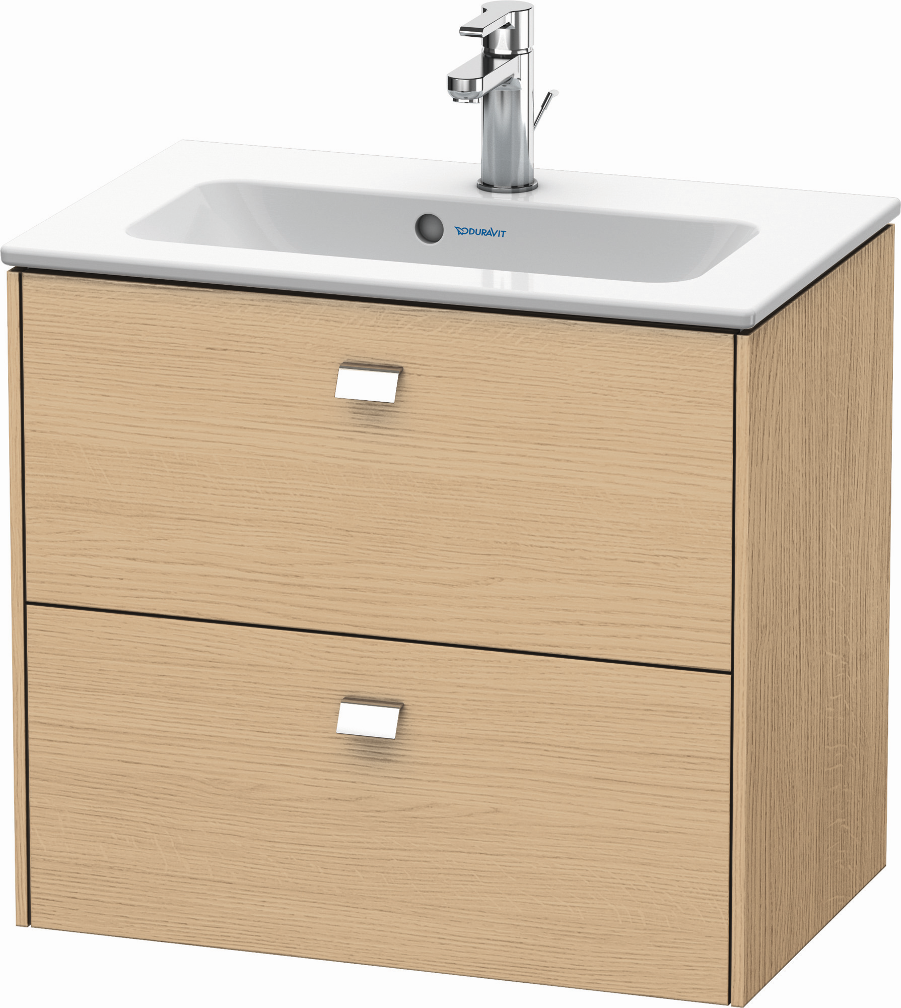 Duravit Waschtisch-Unterschrank Brioso Compact 62 x 38,9 cm, chrom/Eiche natur, 2 Schubkästen, wandhängend