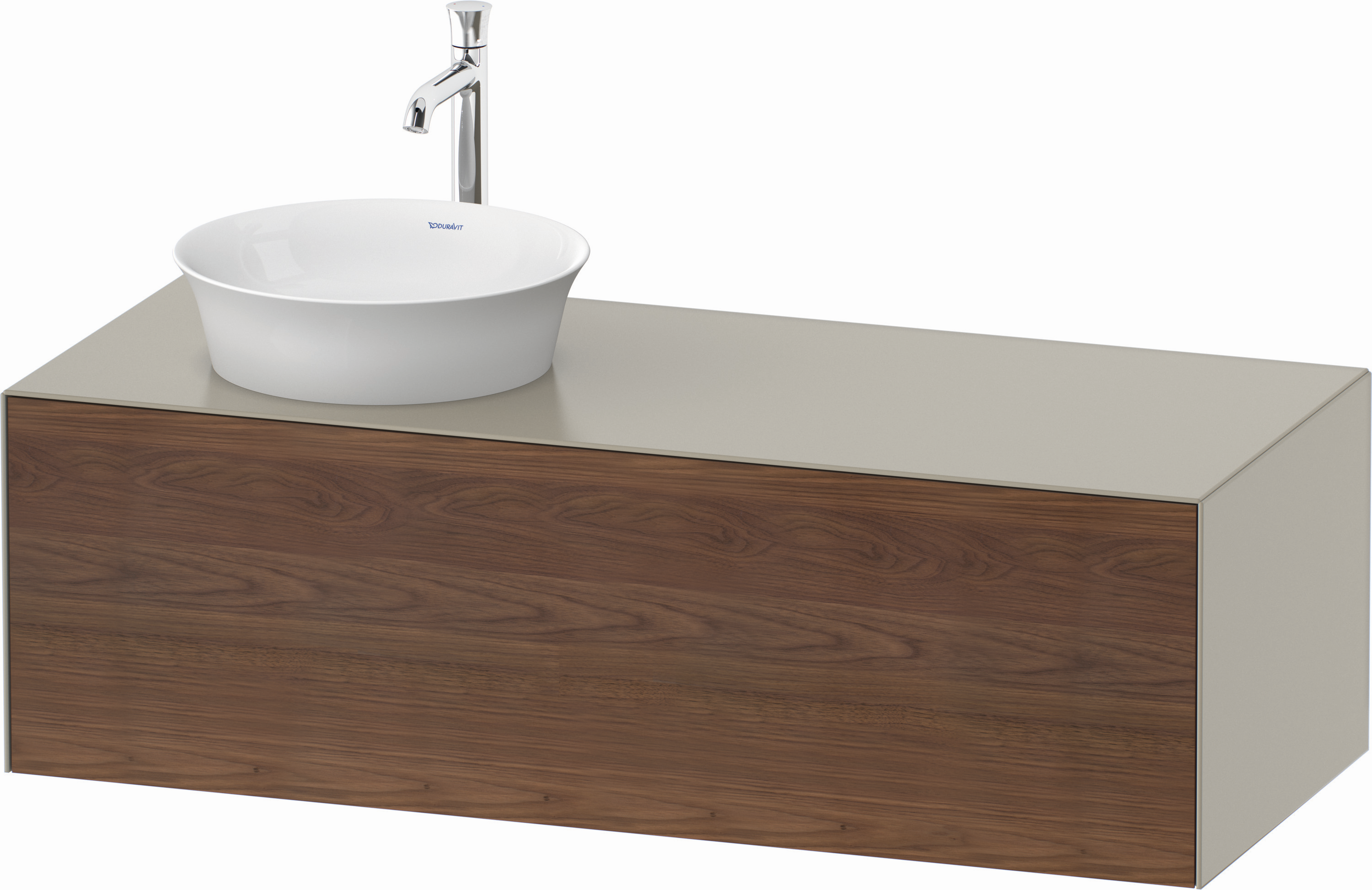 Duravit Waschtisch-Unterschrank White Tulip 130x55cm, Becken links, amerikanischer Nussbaum massiv/taupe seidenmatt, kein Einrichtungssystem/mit Innenbeleuchtung