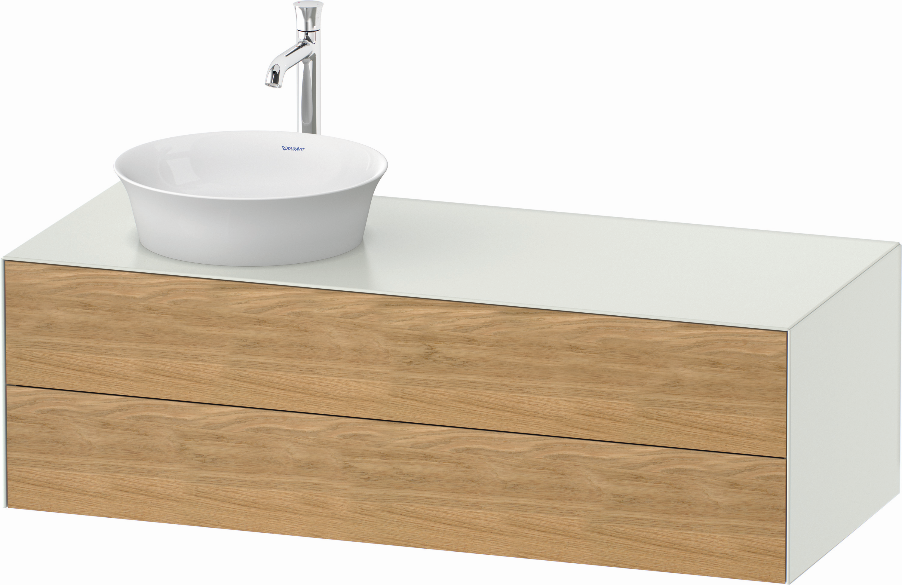 Duravit Waschtisch-Unterschrank White Tulip 130x55cm, Becken links, Eiche natur massiv/weiß seidenmatt, kein Einrichtungssystem/mit Innenbeleuchtung