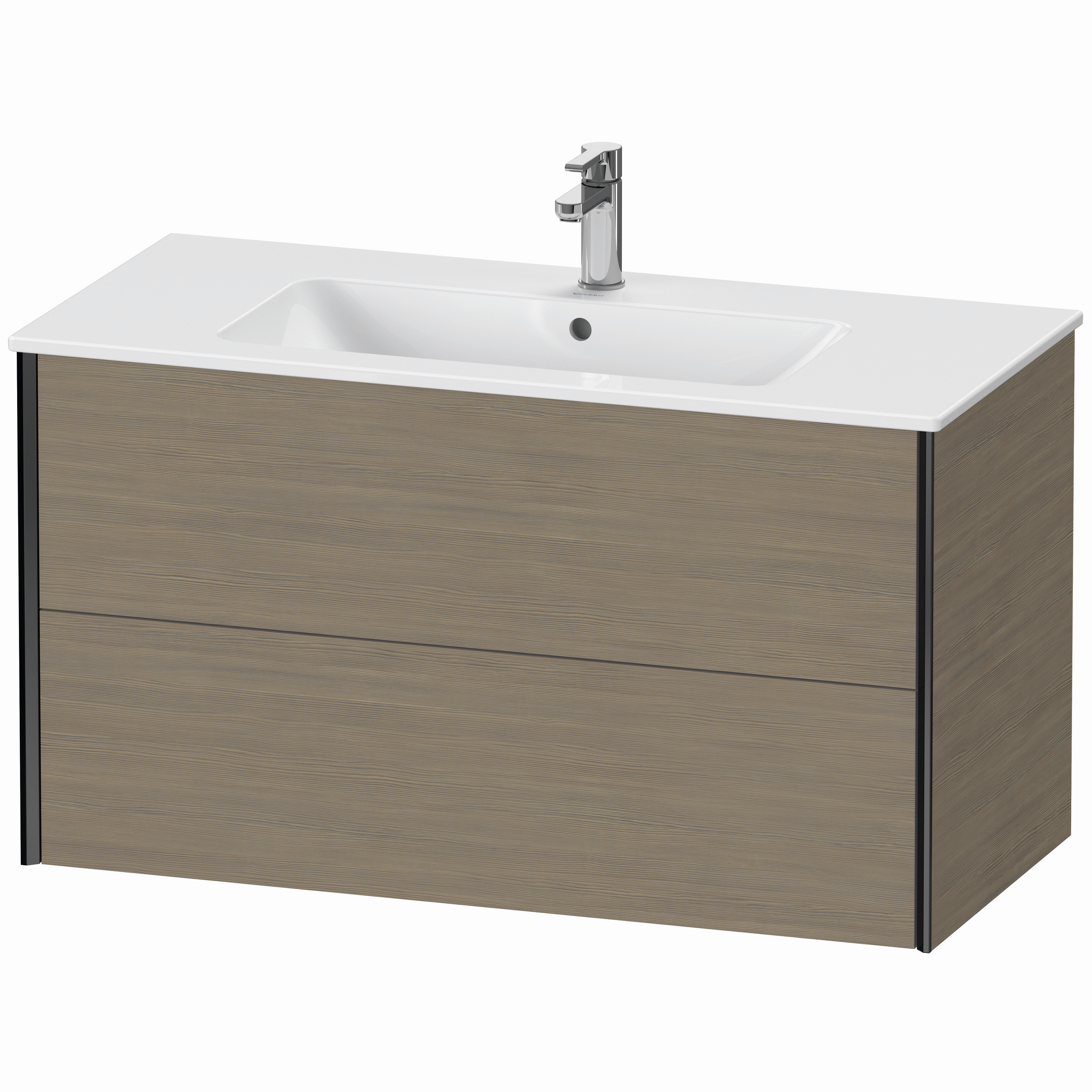 Duravit Waschtisch-Unterschrank XViu 101 x 48 x 56 cm, Eiche terra, 2 Schubkästen, wandhängend, schwarz matt