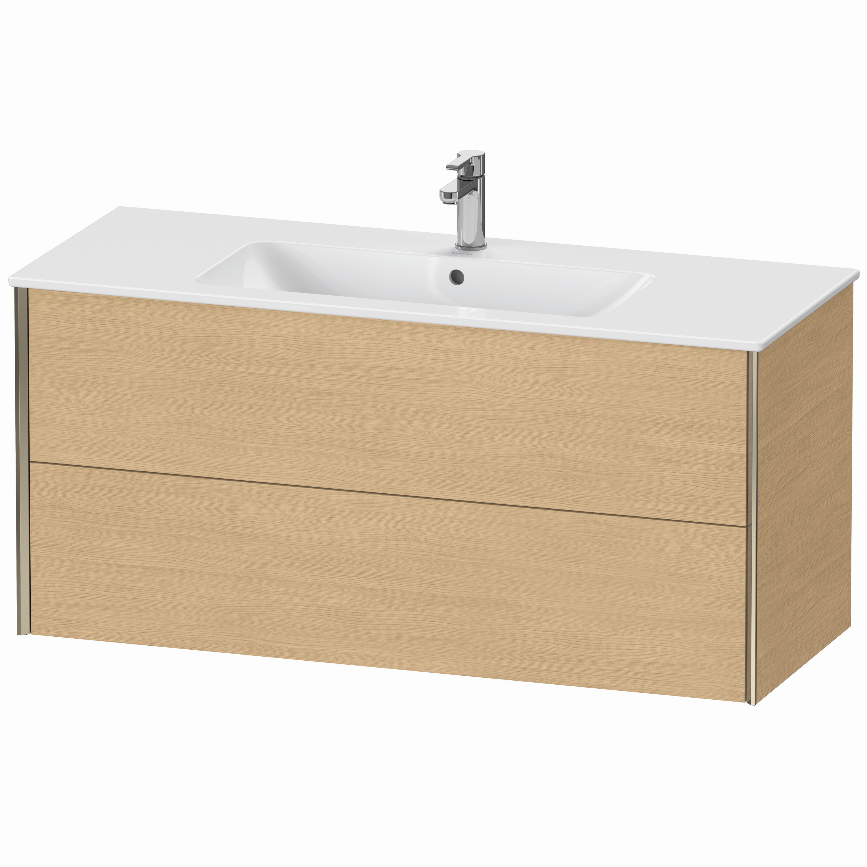 Duravit Waschtisch-Unterschrank XViu 121 x 48 x 56 cm, Eiche natur, 2 Schubkästen, wandhängend, champagner matt