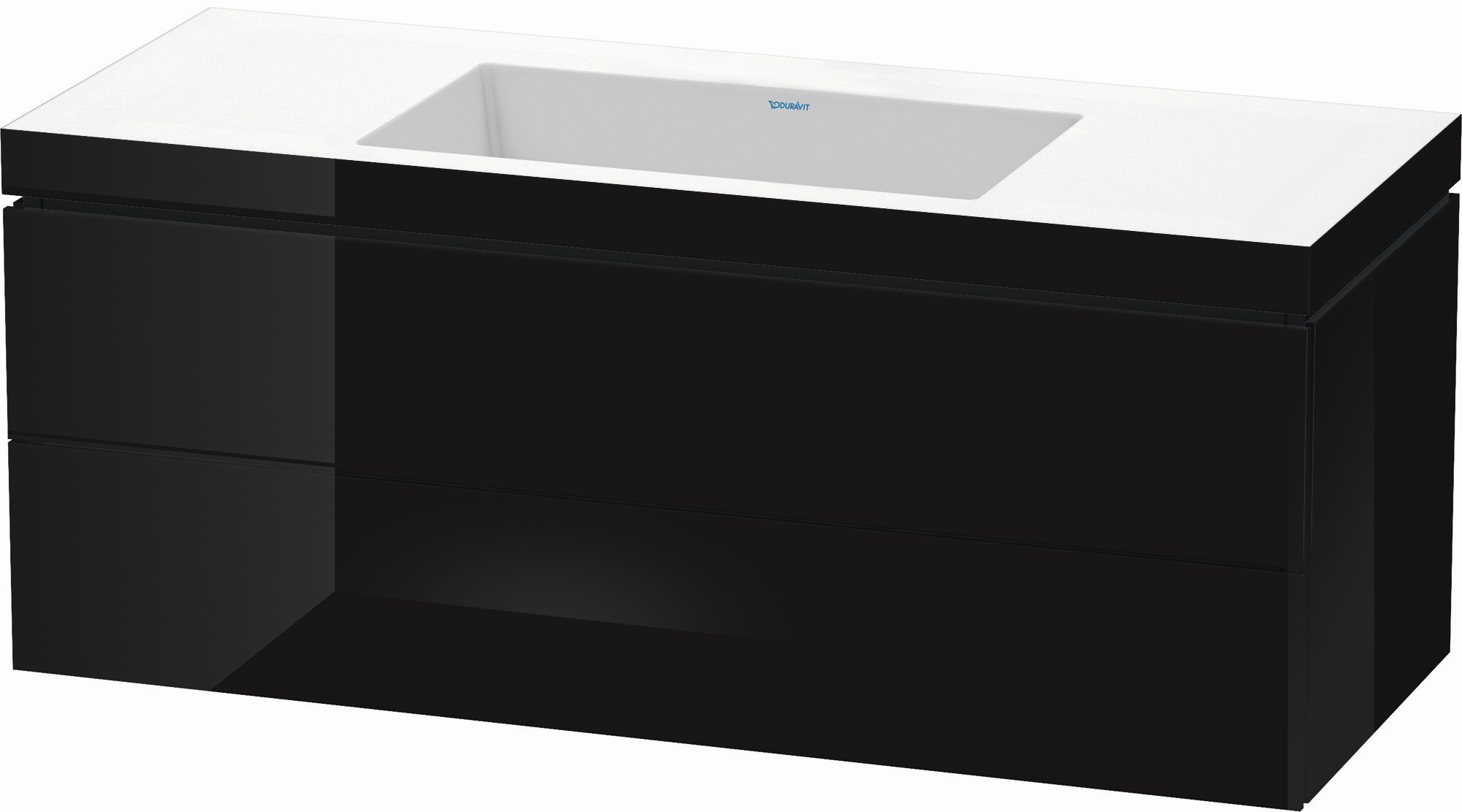 Duravit Waschtisch-Unterschrank c-bonded L-Cube 120 x 48 cm, ohne Hahnloch, schwarz Hochglanz, 2 Schubkästen, wandhängend