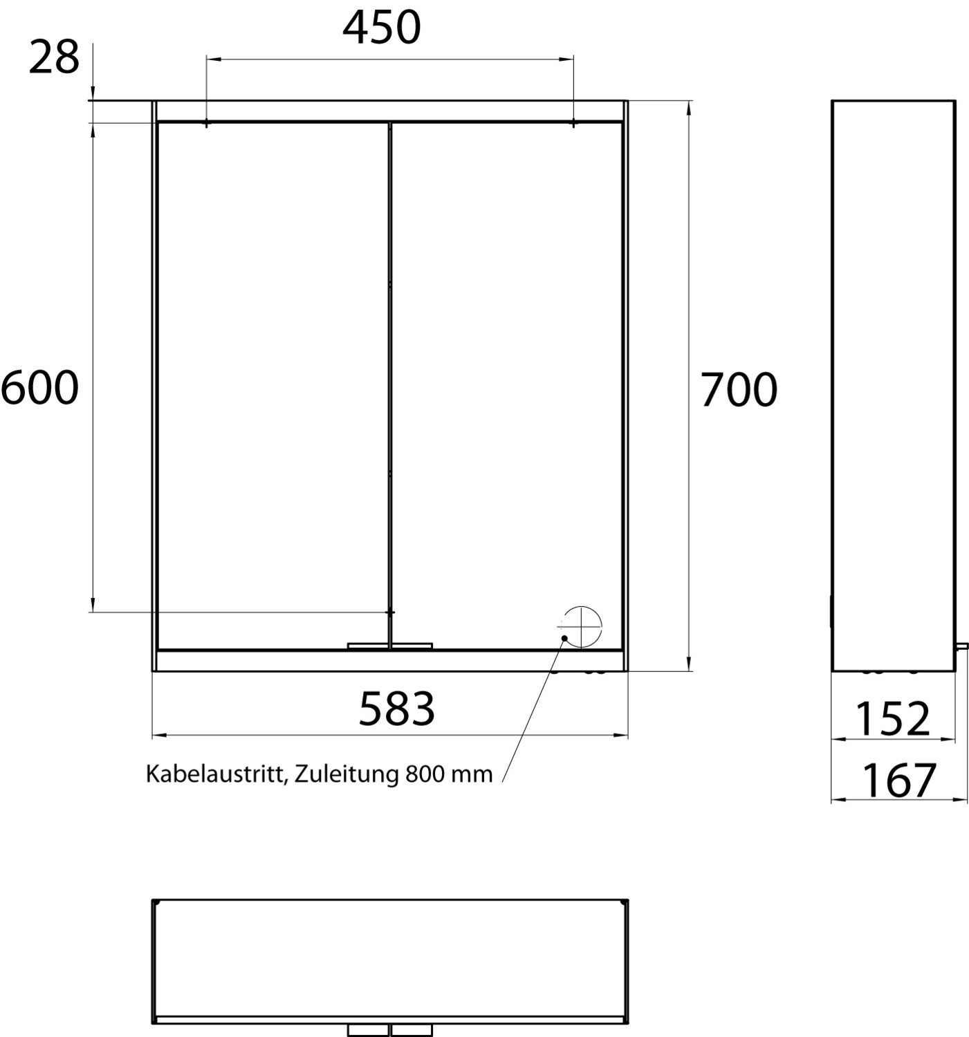 EMCO Aufputz-Lichtspiegelschrank prime 2 Facelift 600x700mm, 2-türig, aluminium/spiegel