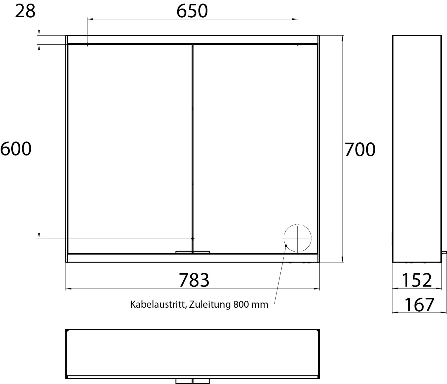 EMCO Aufputz-Lichtspiegelschrank prime 2 Facelift 800x700mm, 2-türig, schwarz/spiegel