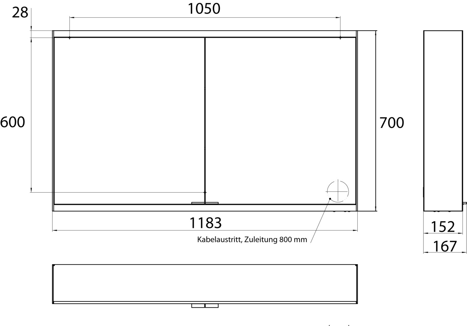 EMCO Aufputz-Lichtspiegelschrank prime 2 Facelift 1200x700mm, 2-türig, schwarz/spiegel