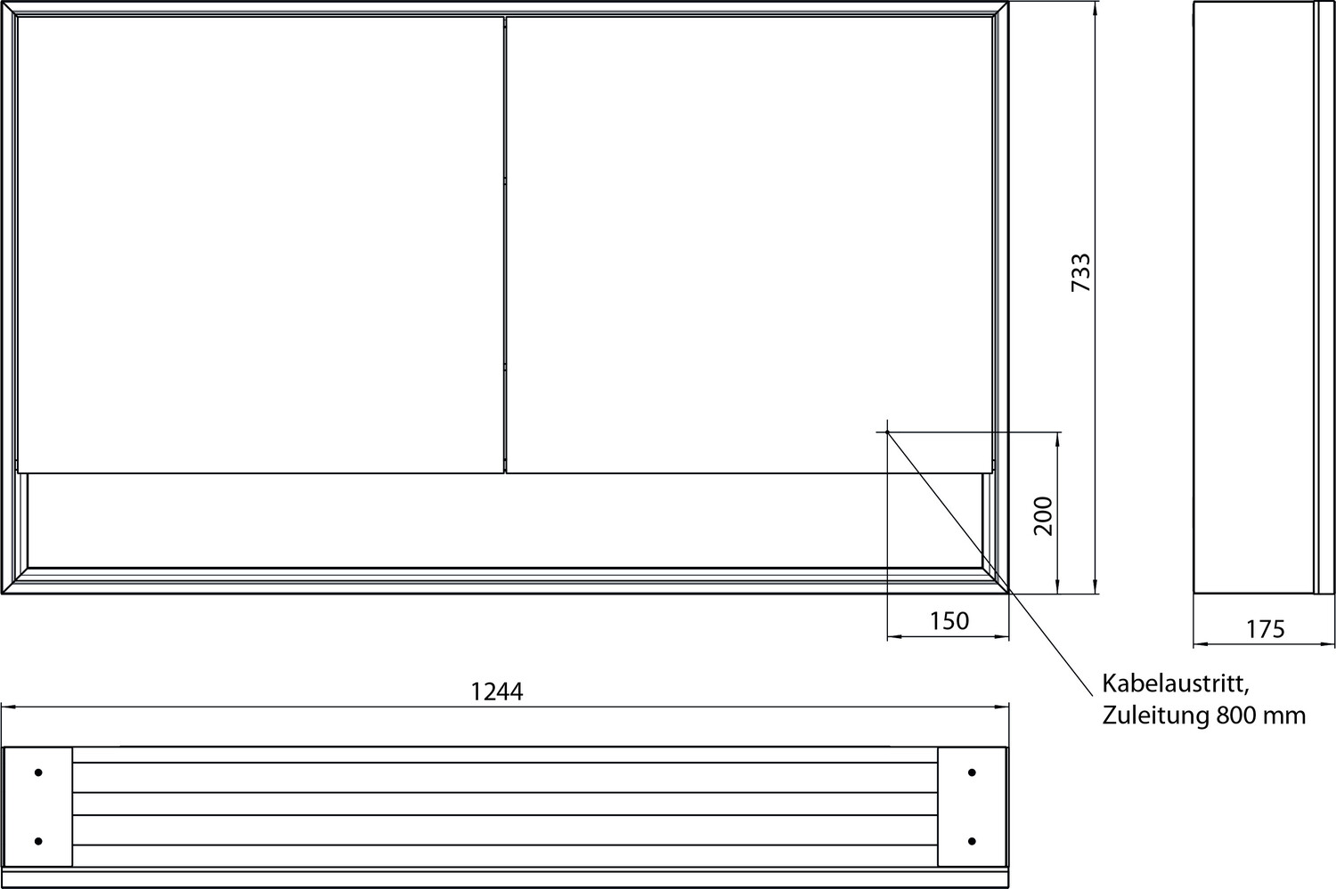EMCO Aufputz-Lichtspiegelschrank Loft 1200x733mm, mit Unterfach, LED, 2-türig, aluminium/spiegel