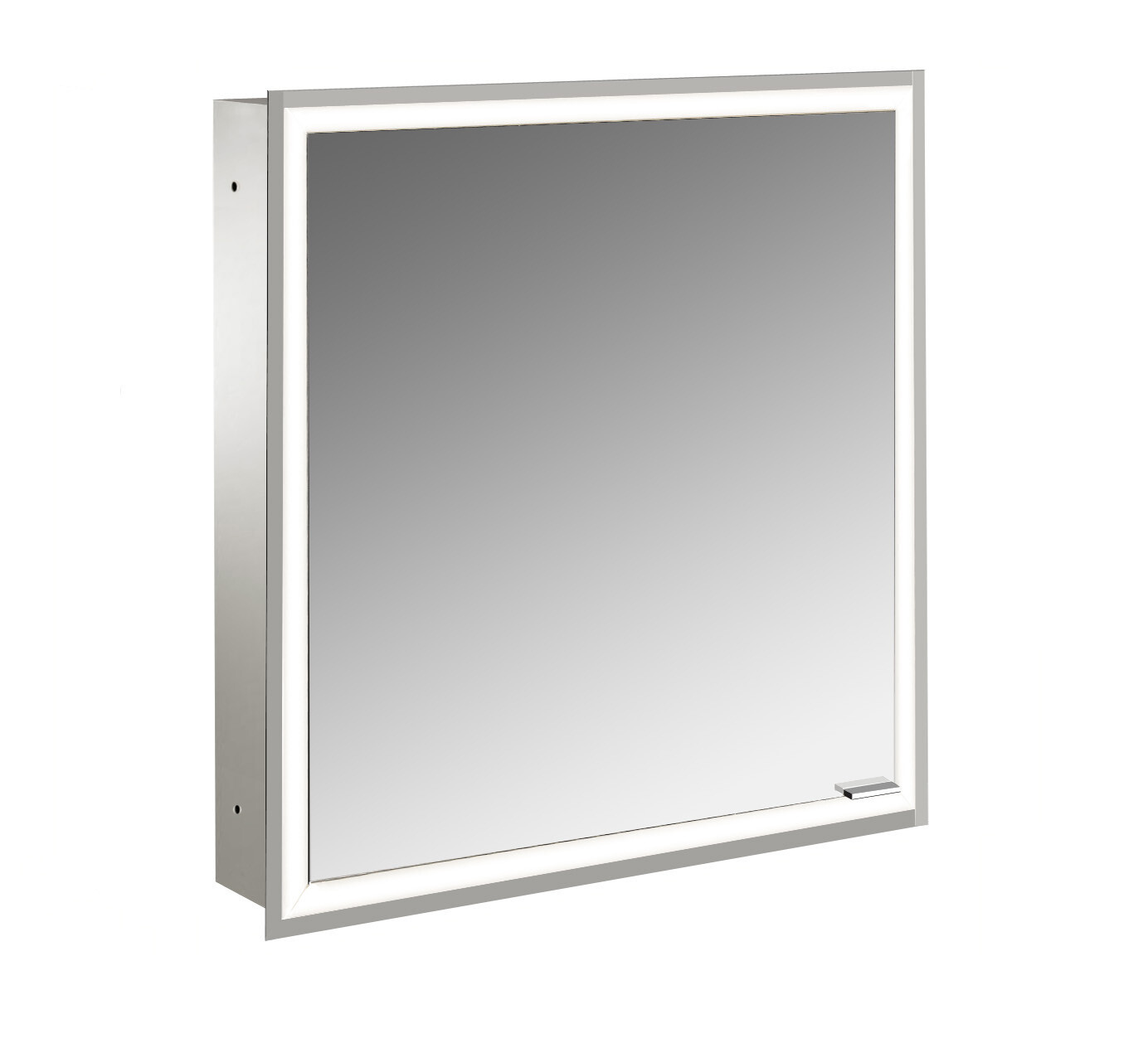 EMCO Unterputz-Lichtspiegelschrank prime Facelift 600x730mm, 1 Tür, Anschlag links, aluminium/weiss