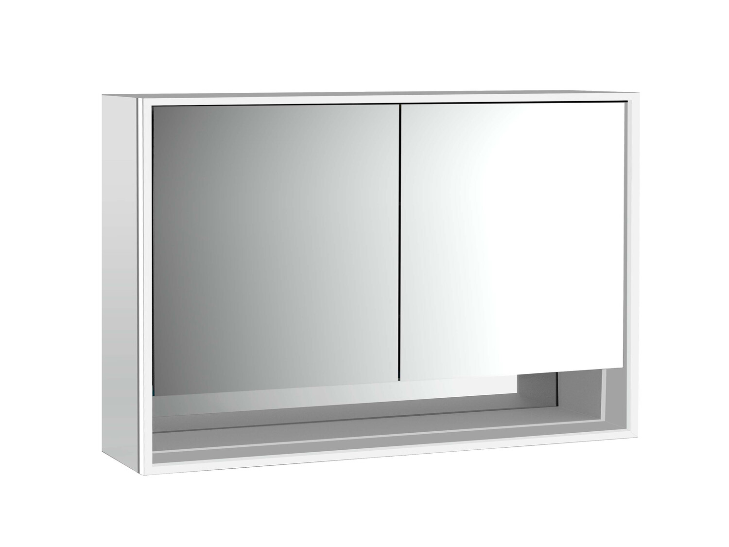 EMCO Aufputz-Lichtspiegelschrank Loft 1200x733mm, mit Unterfach, LED, 2-türig, aluminium/spiegel