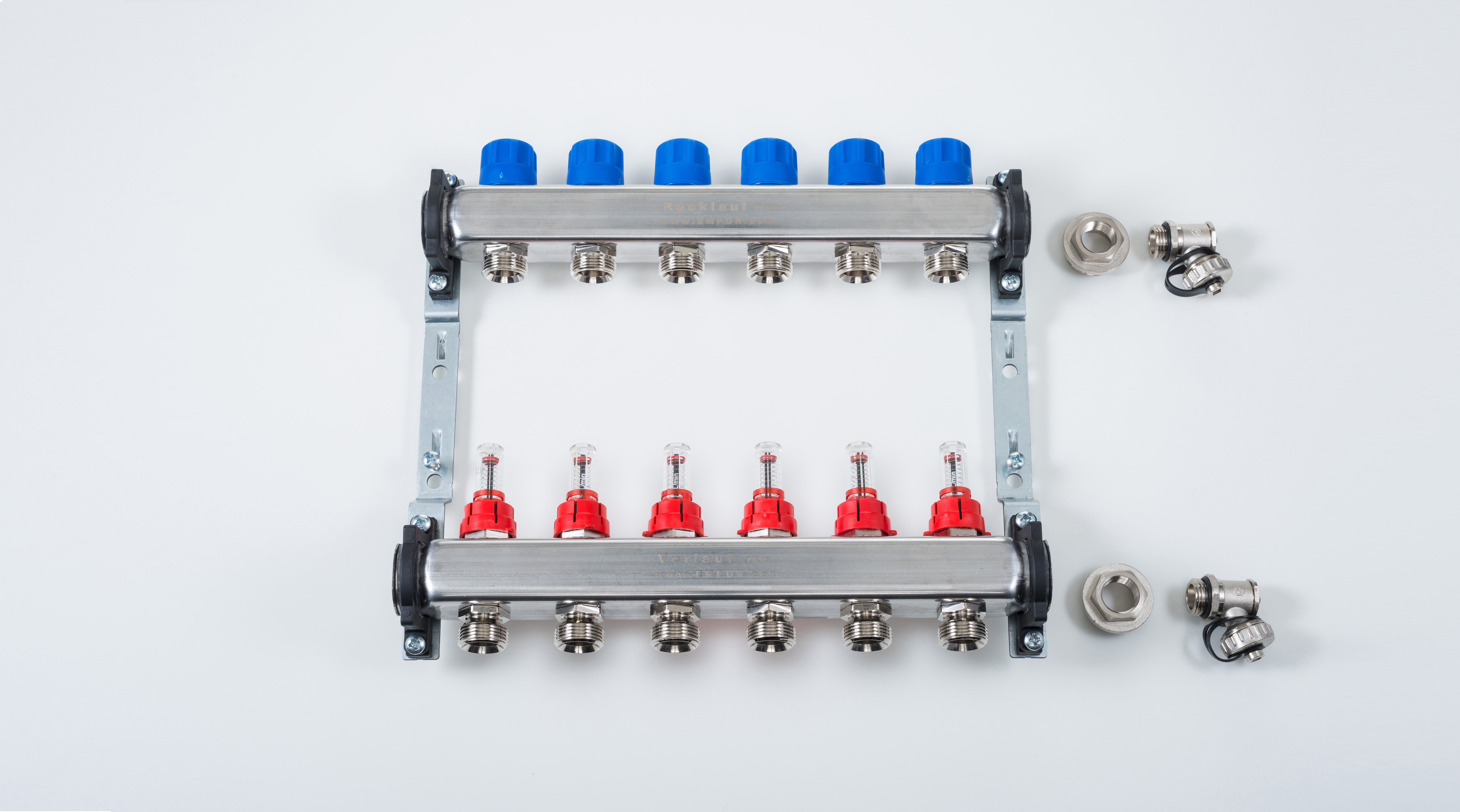 EMPUR Systemverteiler 03 HKV-D 11, 1" IG, 650 mm, vormontiert auf Verteilerhalter, Edelstahl