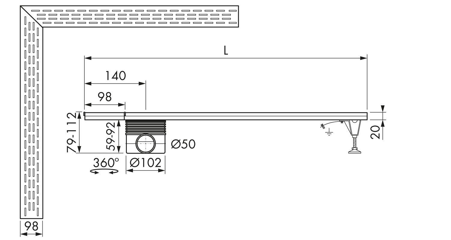 ESS Duschrinne Specials Square Multi 900 mm, Sperrwasserhöhe 30/35/50 mm, Bauhöhe 59 mm, Edelstahl gebürstet