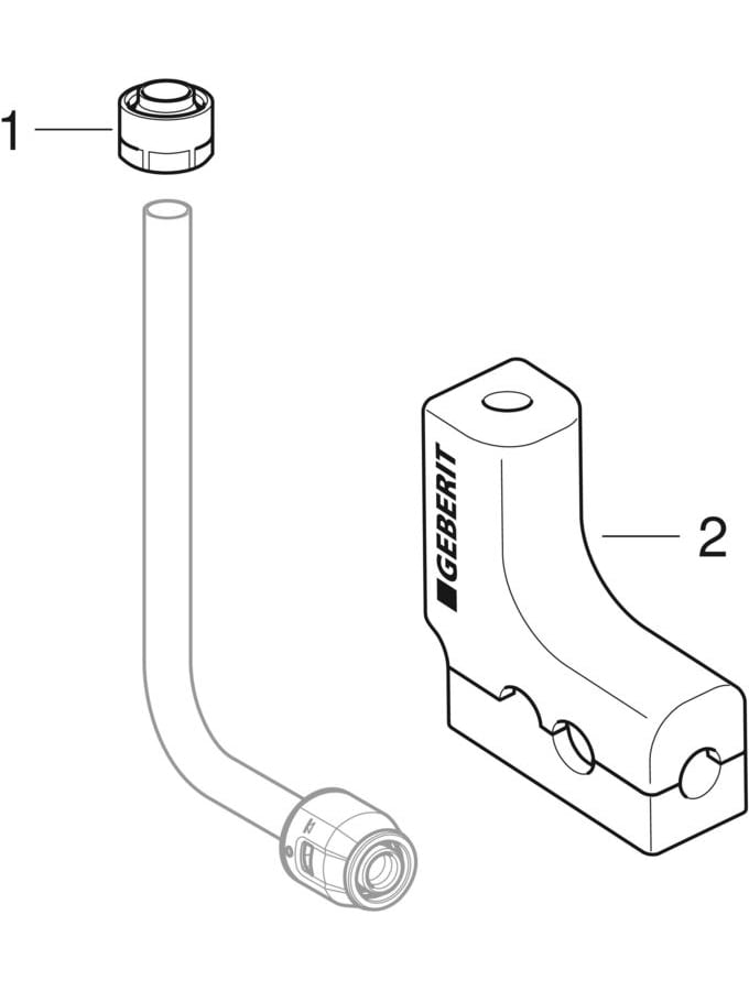 Geberit Metallrohr-Anschlussbogen PushFit Ø 20 mm, 90Grad, mit Anschlussverschraubung zu Eurokonus, Messig/Kupfer