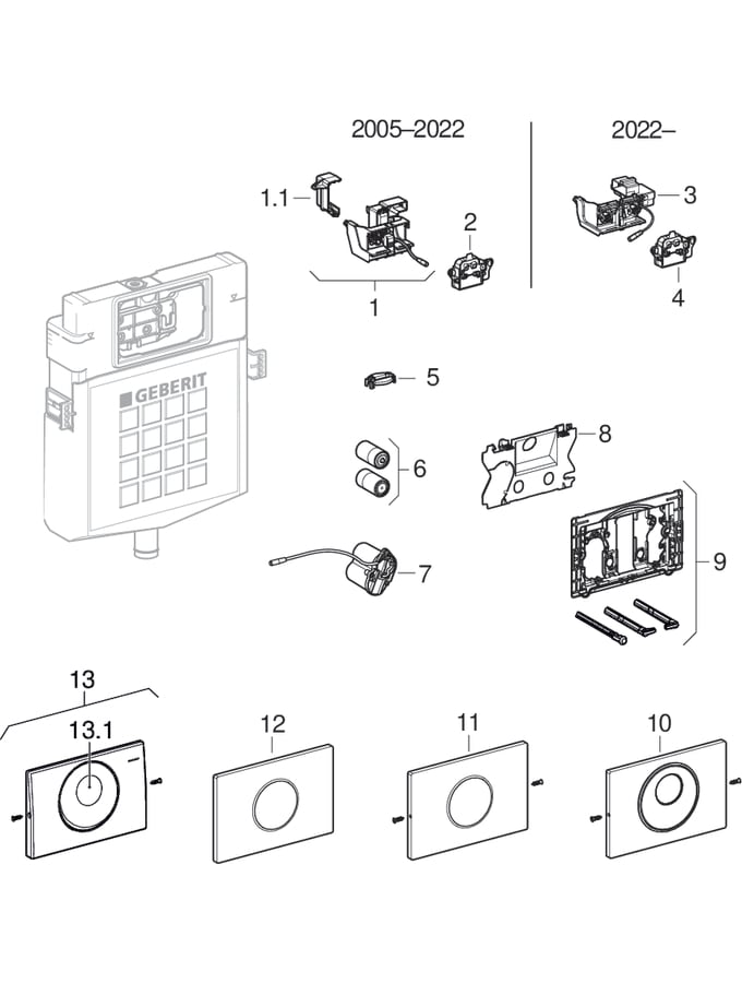 Geberit WC-Steuerung Batteriebetrieb, 2-Mengen-Spülung, hochglanz-verchromt