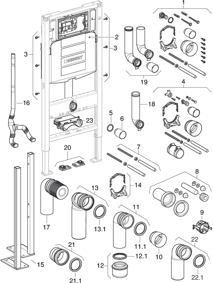 Geberit Wand-WC-Element Duofix für Sigma BH 112 cm, mit UP-Spülkasten 12cm, für Trockenbau