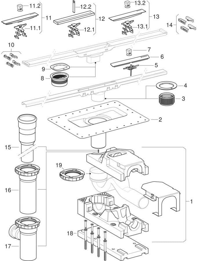 Geberit Rohbau Set CleanLine Ø 50 mm für Höhe am Einlauf 90 220mm zu