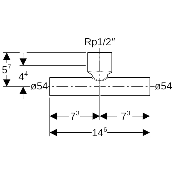 Geberit T-Stück Mapress C-Stahl Ø 54 mm x Rp 1/2 x 54 mm, mit Innengewinde und Einschubenden, verzinkt