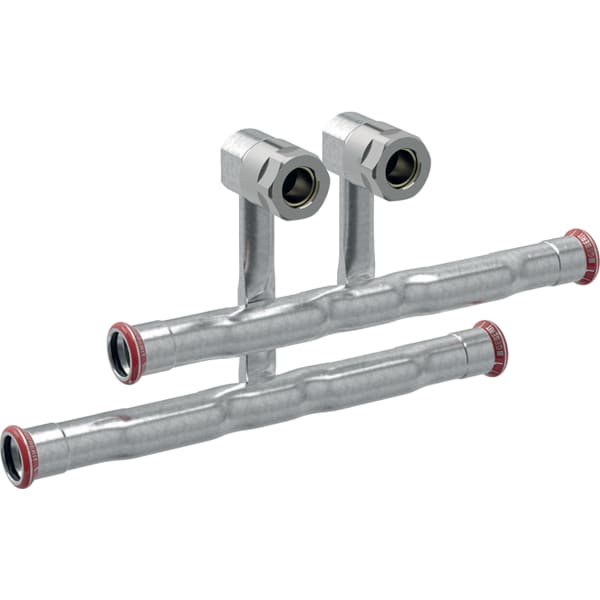 Geberit Anschluss-T-Stück-Set Mapress C-Stahl Ø 22 x 15 mm, Vor-/Rücklauf, mit Klemmringverschraubung, außen verzinkt