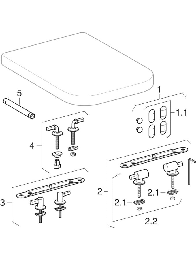 Geberit WC-Sitz Renova Plan Scharniere Messing verchromt, mit Absenkautomatik, weiß, eckig, Befestigung von oben