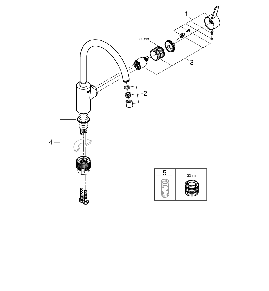 GROHE Spültisch-Einhebelmischer Eurosmart Cosmopolitan 1/2", hoher Auslauf, chrom