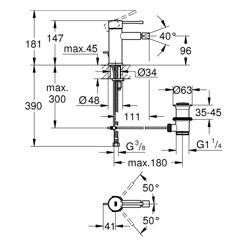 GROHE Bidet-Einhebelmischer Essence 1/2", mit Ablaufgarnitur, hard graphite gebürstet