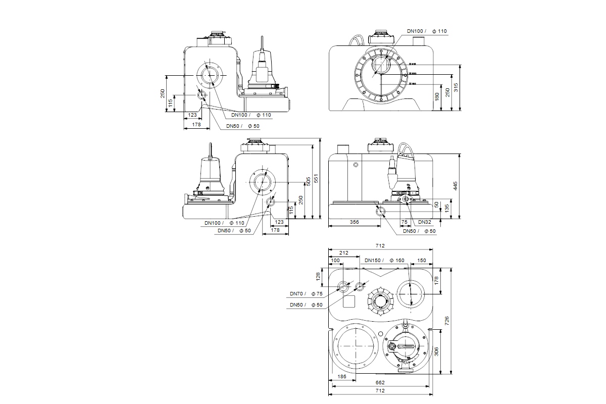 Grundfos Hebeanlage Multilift MOG 12.1.2, 1,2 kW, 1x 230 V