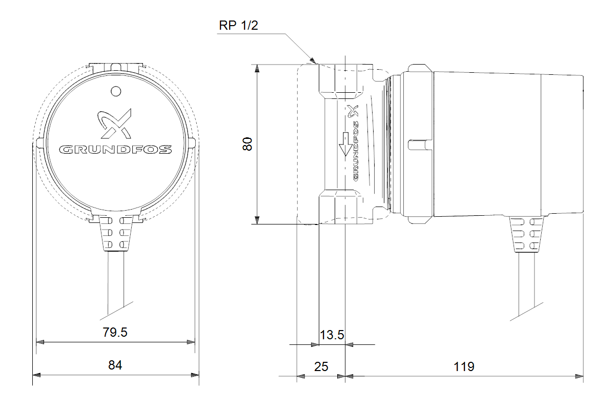 Grundfos Zirkulationspumpe Comfort 15-14 B PM, Rp 1/2, 230 V, Dach