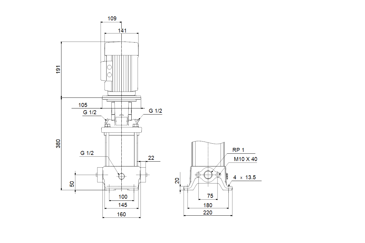 Grundfos Kreiselpumpe CR 5 CR 5-5, Ovalflansch Rp 1, Gleitringdichtung HQQV