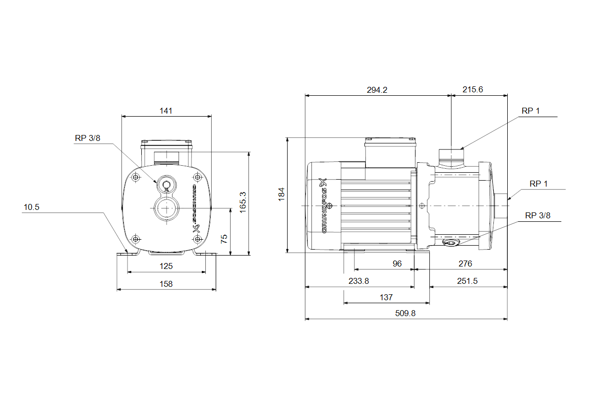 Grundfos Horizontale Kreiselpumpe CM10-4 A-R-G-E-AQQE FAAN 3x400V 3kW