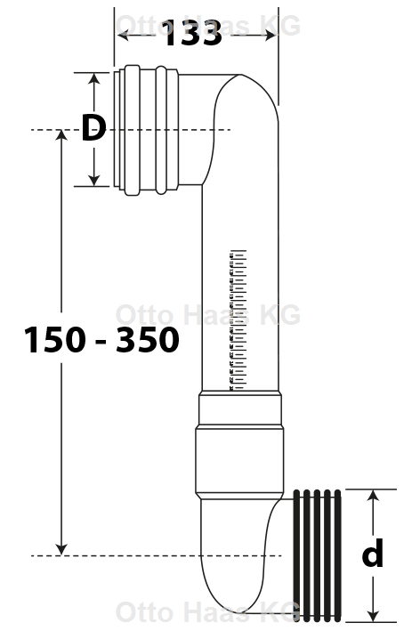 HAAS WC-Versprungbogen OHA DN 90/110, waagerecht, mit Schrumpfschlauch, grau