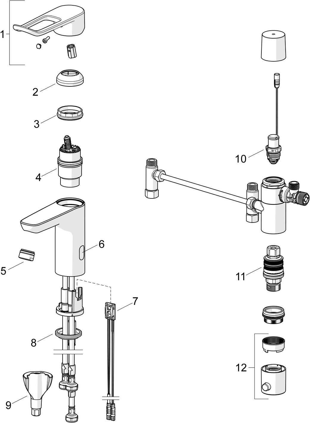 HANSA Waschtisch-Einhebelmischer HANSACLINICA Hybrid Batteriebetrieb, Bügelhebel, Ausladung 115mm, chrom