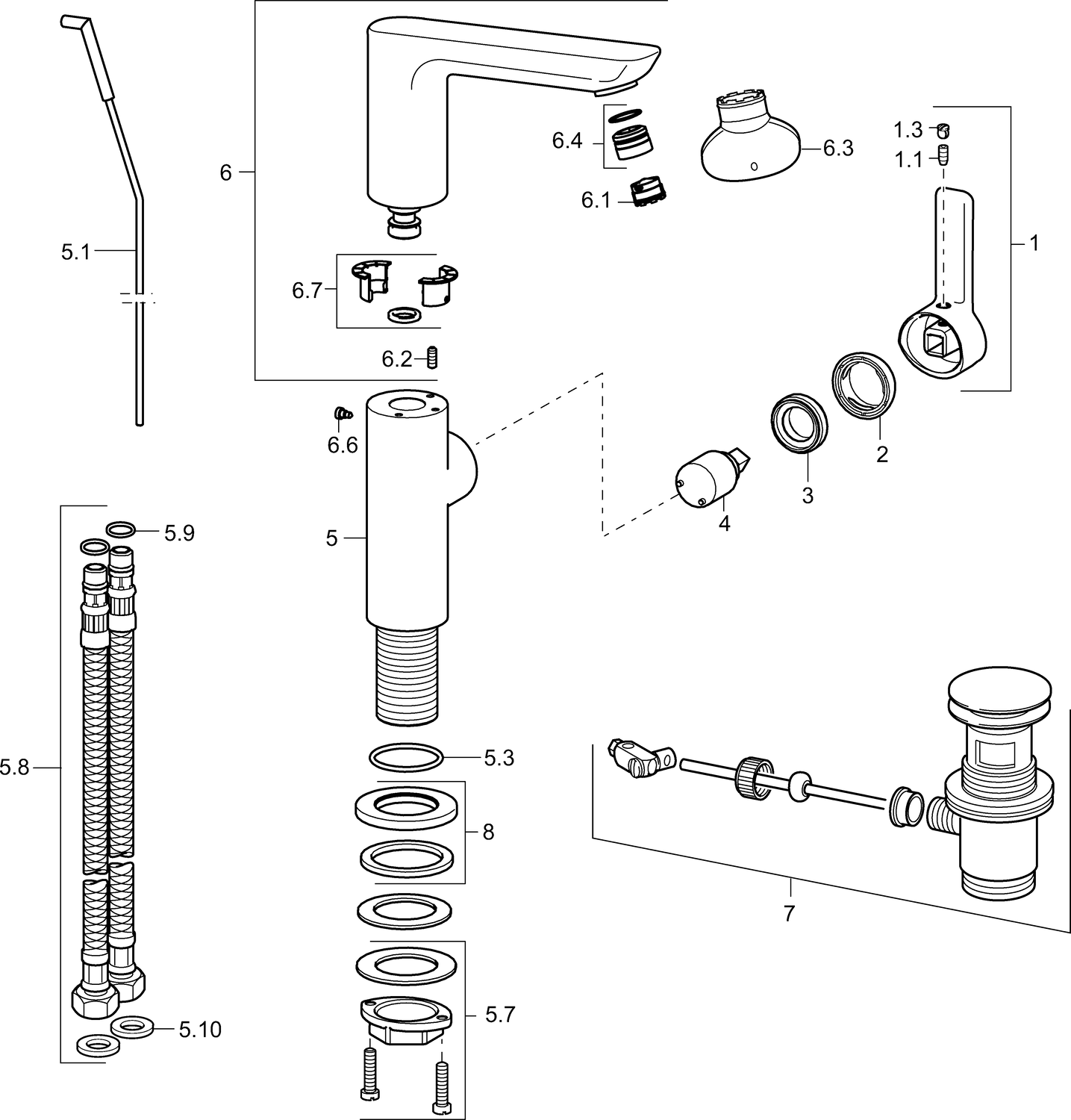 HANSA Waschtisch-Einhebelmischer HANSALIGNA Hebel seitlich, mit Ablaufgarnitur, Ausladung 116mm, chrom