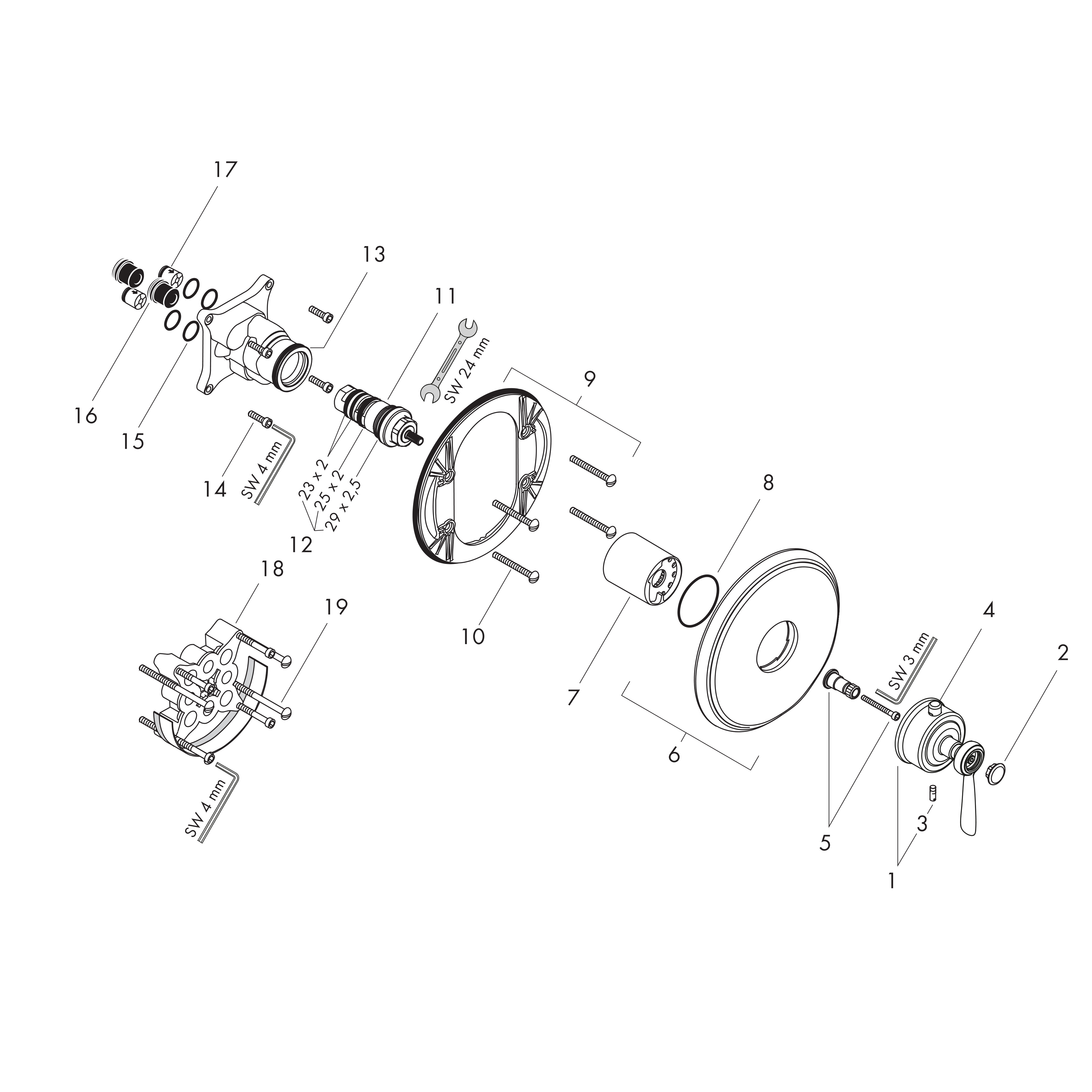 hansgrohe Fertigmontageset Axor Montreux HighFlow UP-Thermostat, mit Hebelgriff, brushed nickel
