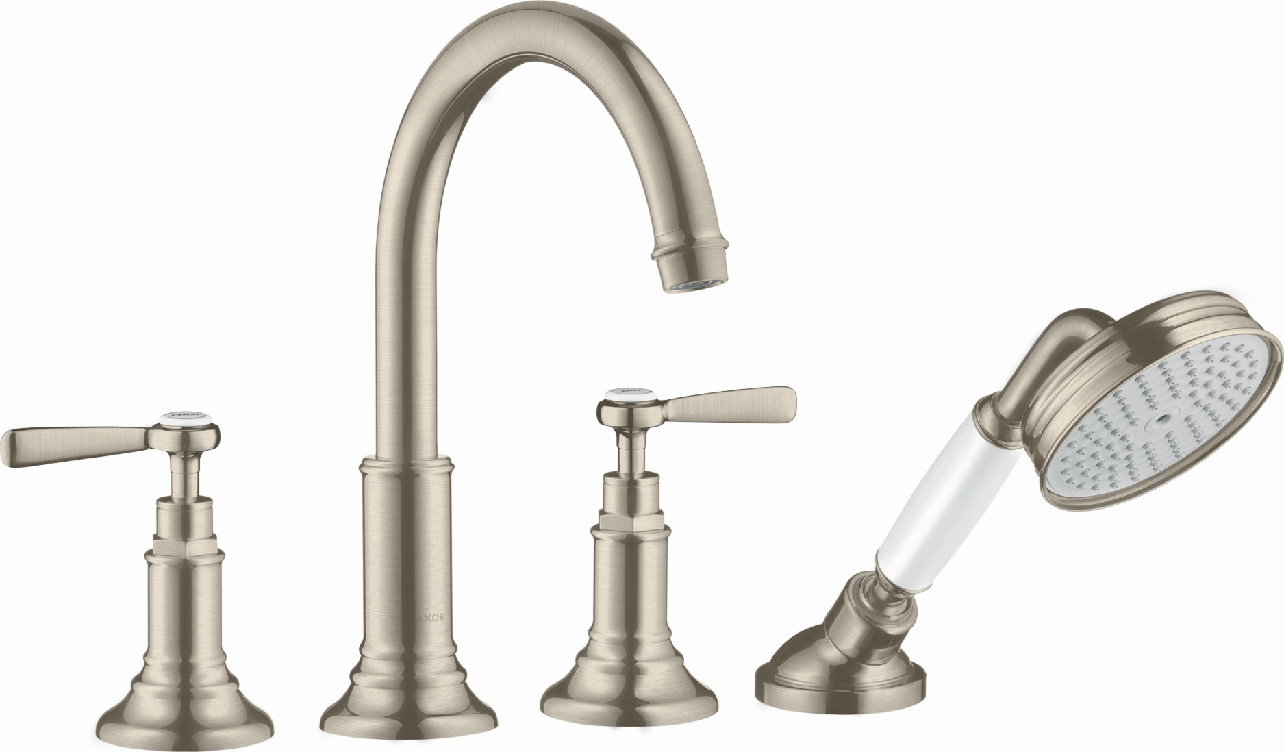 hansgrohe Fertigmontageset Axor Montreux 4-Loch-Fliesenrandarmatur, mit Hebelgriffen, brushed nickel