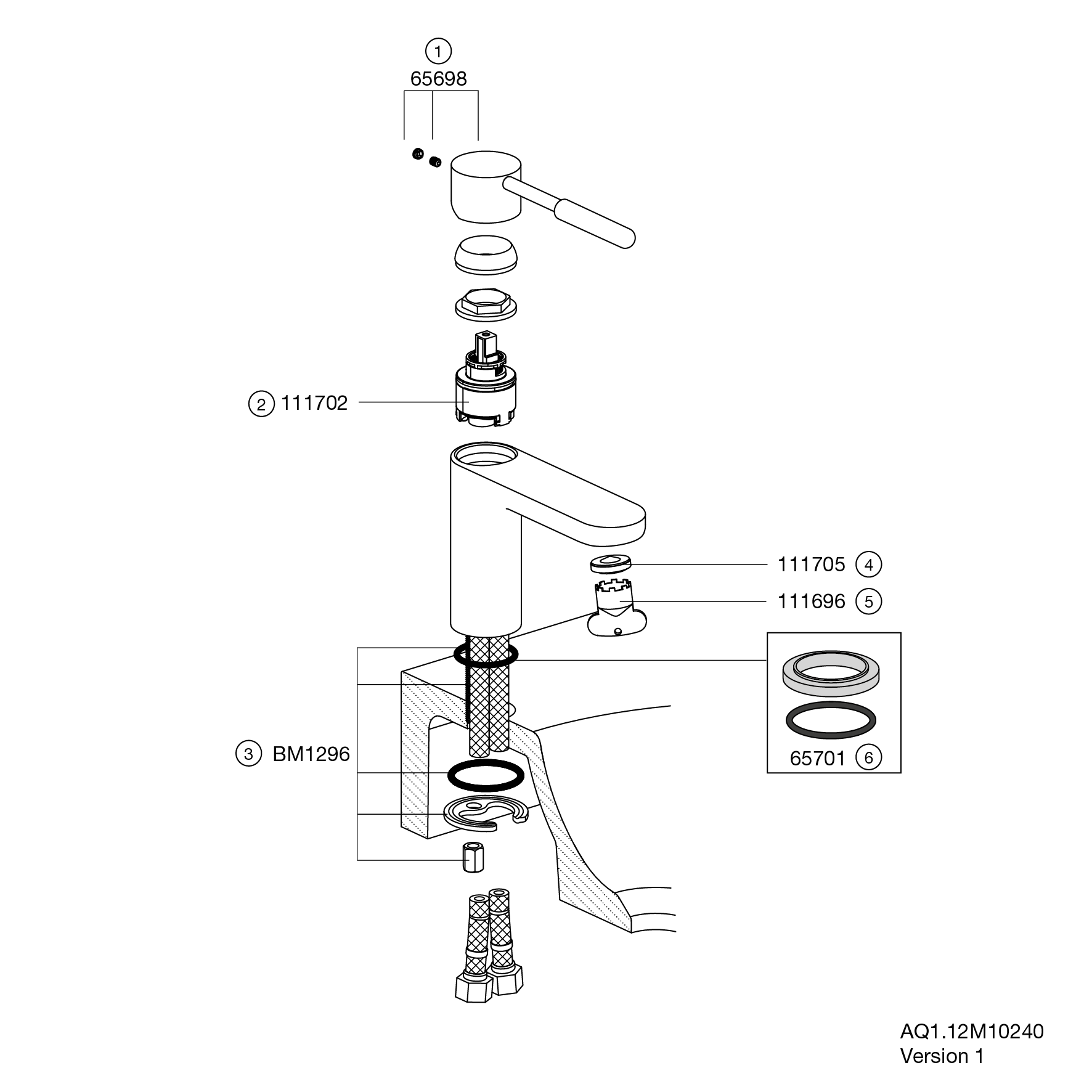 HEWI Waschtisch-Einhebelmischer AQ 800 K verchromt, Griff lichtgrau, rund, Ausladung 159 mm