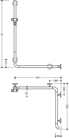 HEWI Duschhandlauf System 800 K Sonderlänge, Brausehalter, Stützen und Rosetten reinweiß, rubinrot