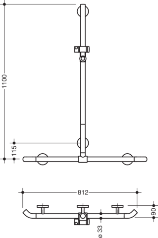 HEWI Duschhandlauf System 800 K 1100 x 812 mm, rubinrot, mit verschiebbarer Brausestange