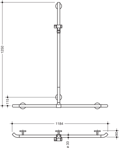 HEWI Duschhandlauf System 800 K 1250 x 1184 mm, anthrazitgrau, mit verschiebbarer Brausestange