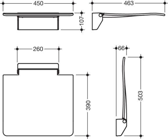 HEWI Klappsitz 450 450x463x107mm, mobil, verchromt, Sitzfläche anthrazitgrau
