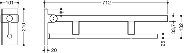HEWI Stützklappgriff System 900 Ausladung 700 mm, matt geschliffen