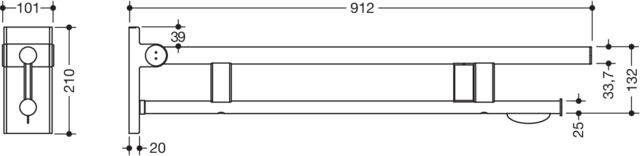 HEWI Stützklappgriff System 900 Ausladung 900 mm, Edelstahl verchromt, mobil, rechts