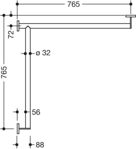 HEWI Duschhandlauf System 900 765 x 765 mm, Edelstahl matt geschliffen, Ausführung links