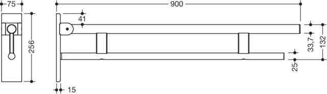 HEWI Stützklappgriff System 900 Ausladung 900 mm, Edelstahl matt geschliffen