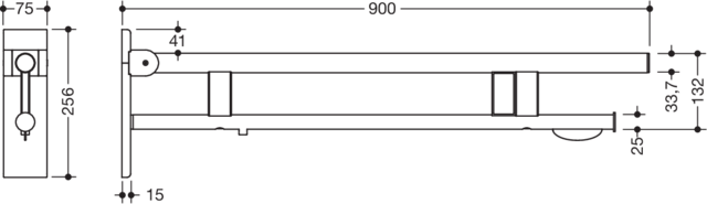 HEWI Stützklappgriff System 900 Ausladung 900 mm, Edelstahl verchromt, rechts