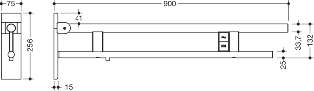 HEWI Stützklappgriff System 900 Ausladung 900 mm, Edelstahl matt geschliffen, links