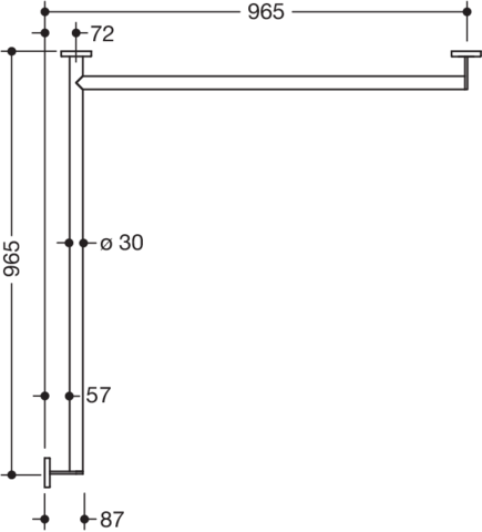 HEWI Duschhandlauf System 900 965 x 965 mm, Edelstahl verchromt, Ausführung rechts