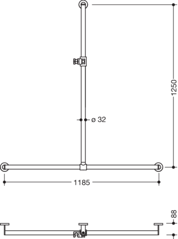 HEWI Duschhandlauf System 900 1250 x 1184 mm, Edelstahl matt geschliffen, Polyamid hochglänzend signalweiß