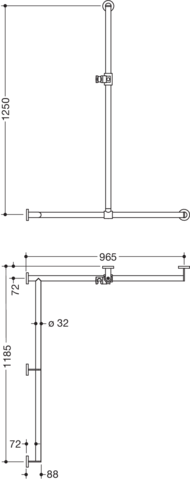 HEWI Edelstahl-Duschhandlauf System 900 1250 x 965 x 1185 mm, verchromt, Brausehalter Polyamid signalweiß, links