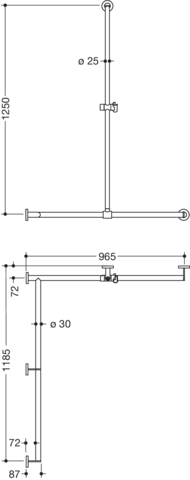 HEWI Duschhandlauf System 900 1250 x 965 x 1185 mm, Ausführung links