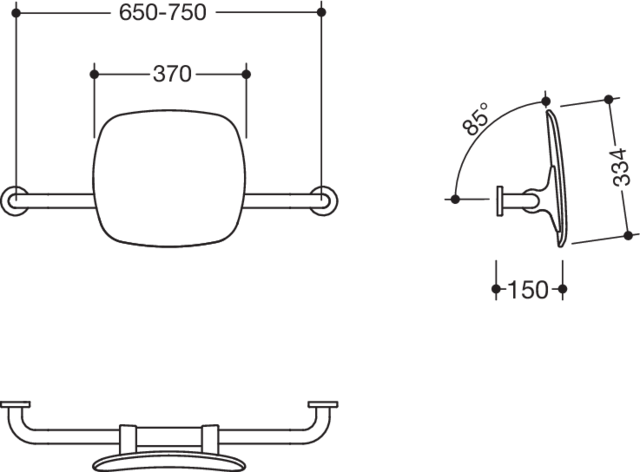 HEWI Rückenstütze 801 Wandabstand 150mm, Lehne tiefschwarz, koralle